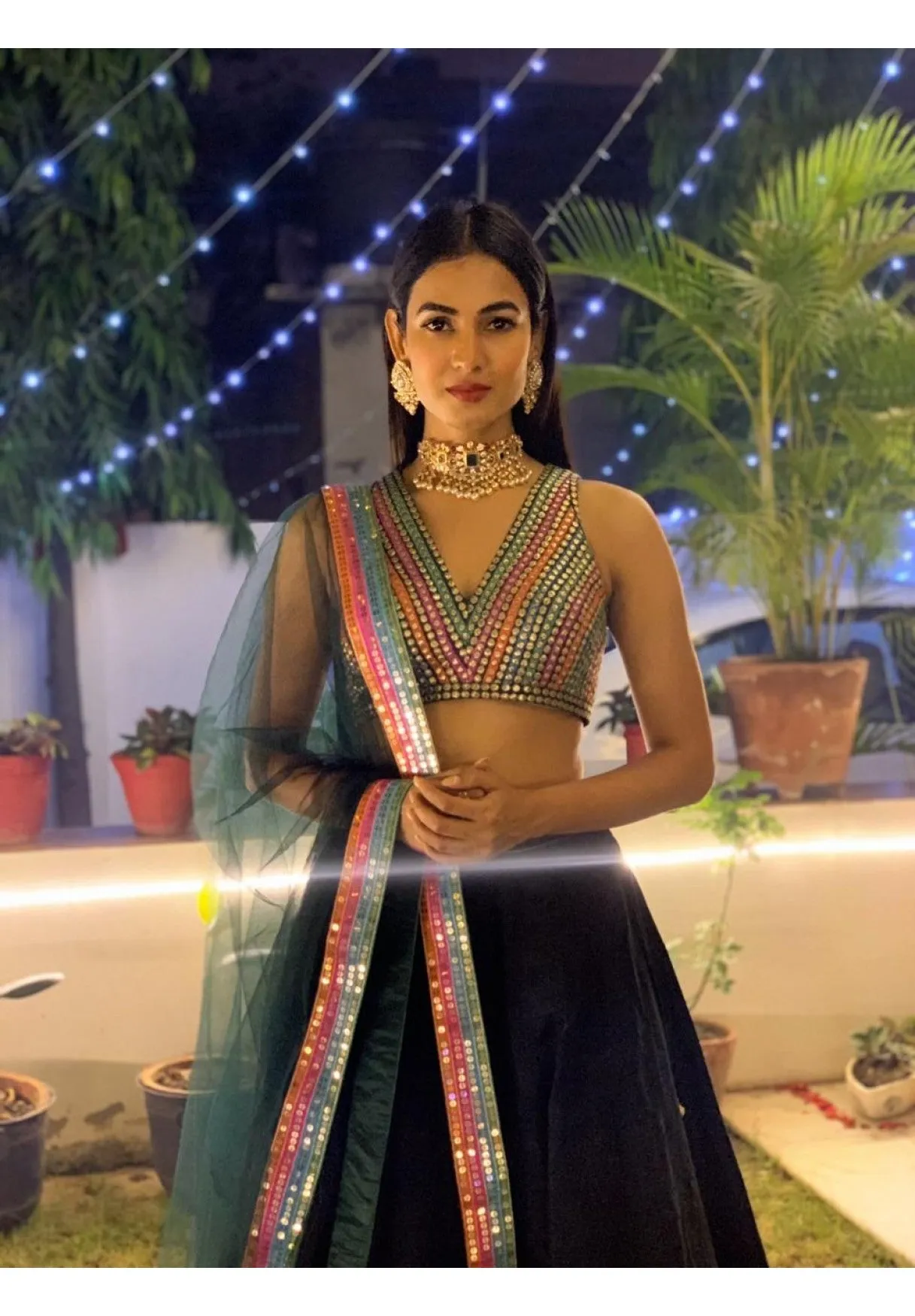 Multi Stripe Blouse Lehenga Set