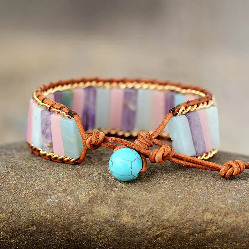 Natural Stones Twisted Gold Bracelet