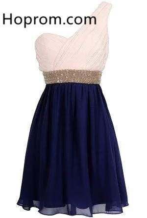 Navy Blue Chiffon Homecoming Dress, Beadings Homecoming Dress