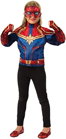 New in Box! Kid's Captain Marvel Boxed Dress Up Deluxe Costume Top Set, Size 4-6