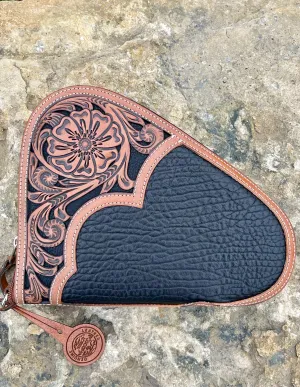 Nocona Floral Tooled Tan & White Hand Gun Case