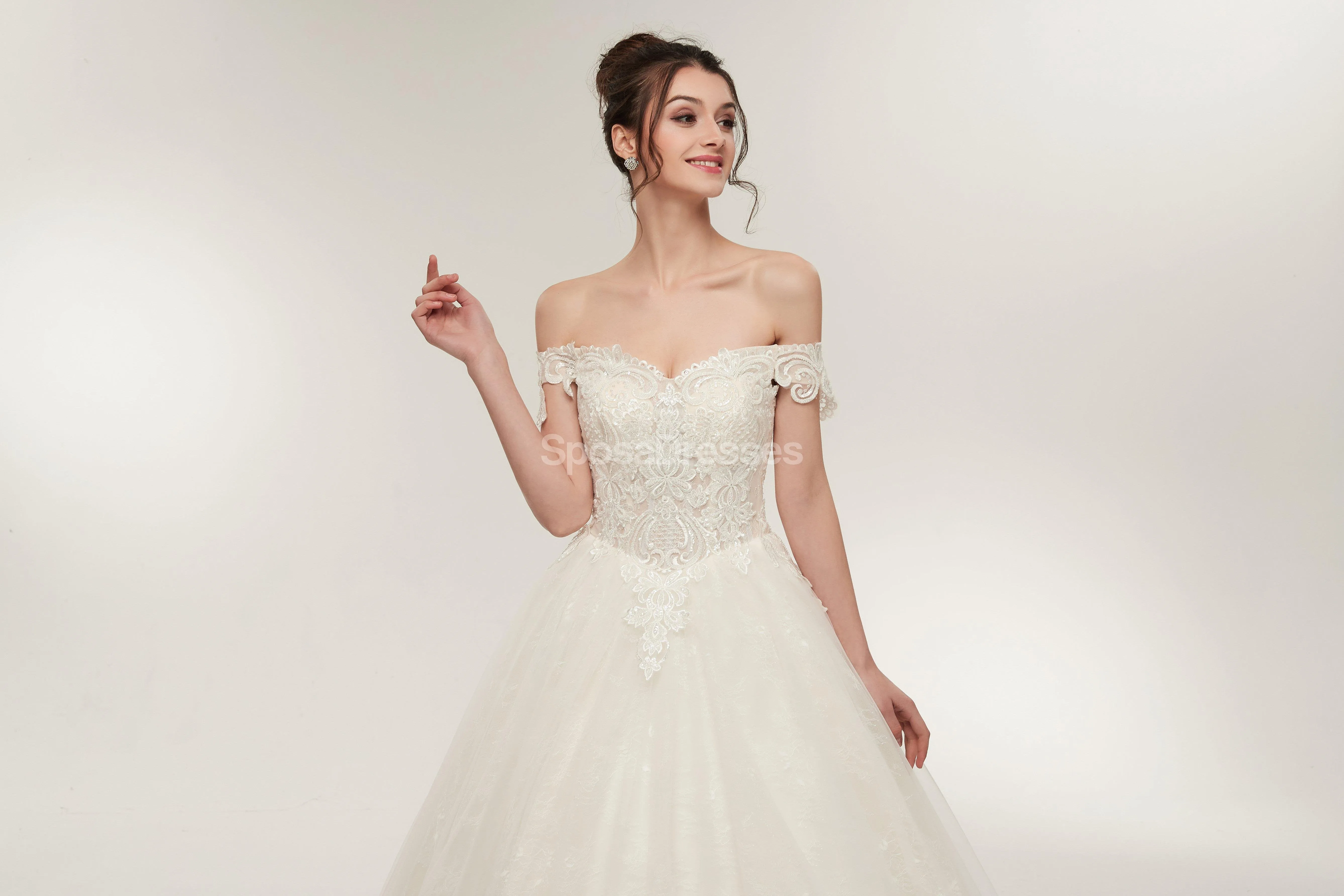 Off Shoulder Lace A-line Cheap Wedding Dresses Online, Unique Bridal Dresses, WD568