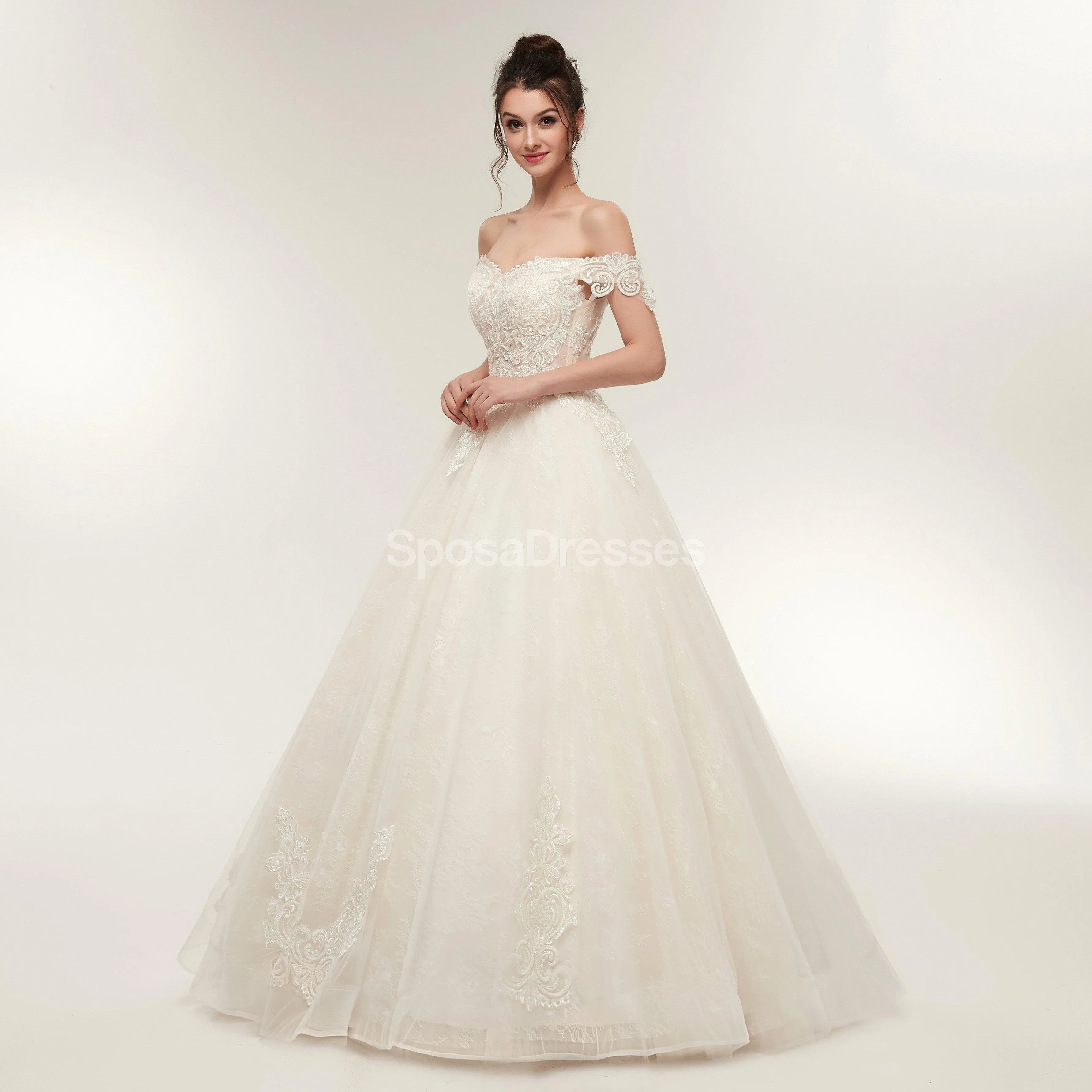 Off Shoulder Lace A-line Cheap Wedding Dresses Online, Unique Bridal Dresses, WD568