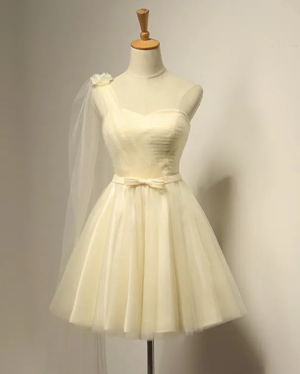 One Shoulder Cute Champagne Homecoming Dresses, Lovely Party Dress, Formal Dress for Homecoming Party