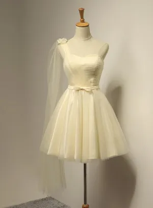 One Shoulder Cute Champagne Homecoming Dresses, Lovely Party Dress, Formal Dress for Homecoming Party