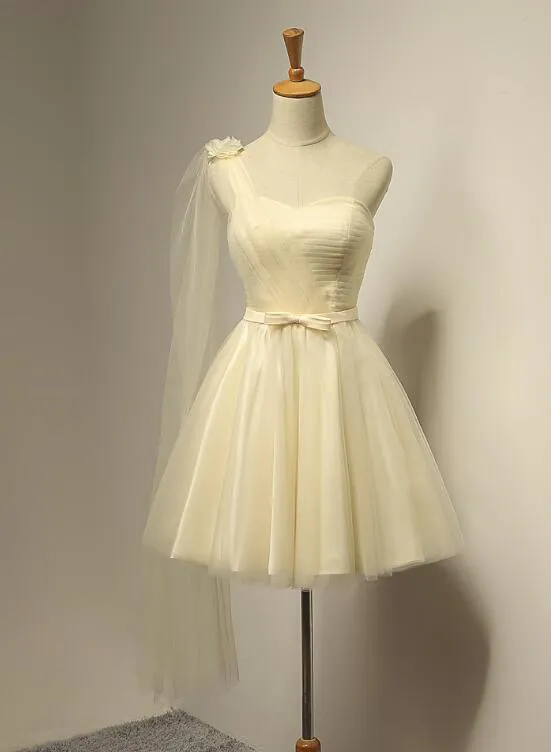One Shoulder Cute Champagne Homecoming Dresses, Lovely Party Dress, Formal Dress for Homecoming Party