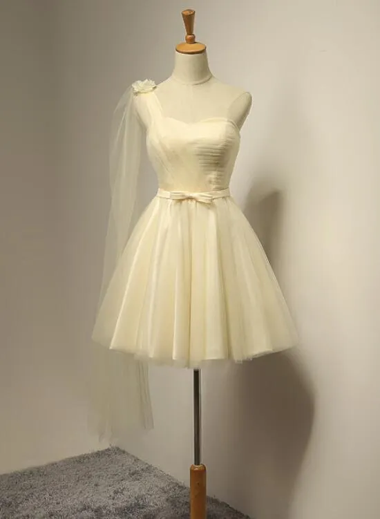 One Shoulder Cute Champagne Homecoming Dresses, Lovely Party Dress, Formal Dress for Homecoming Party