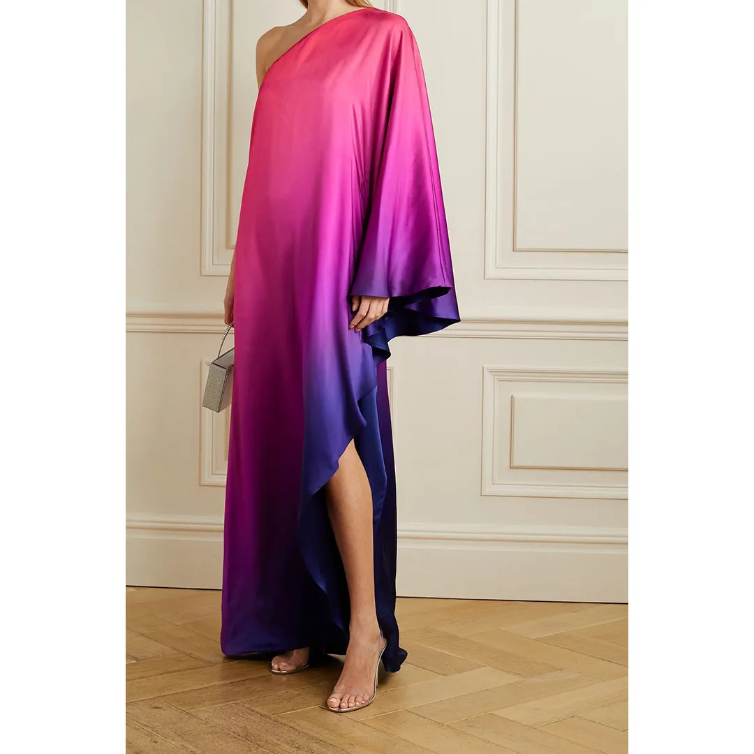 One-Shoulder Ombré Silk-Charmeuse Kaftan