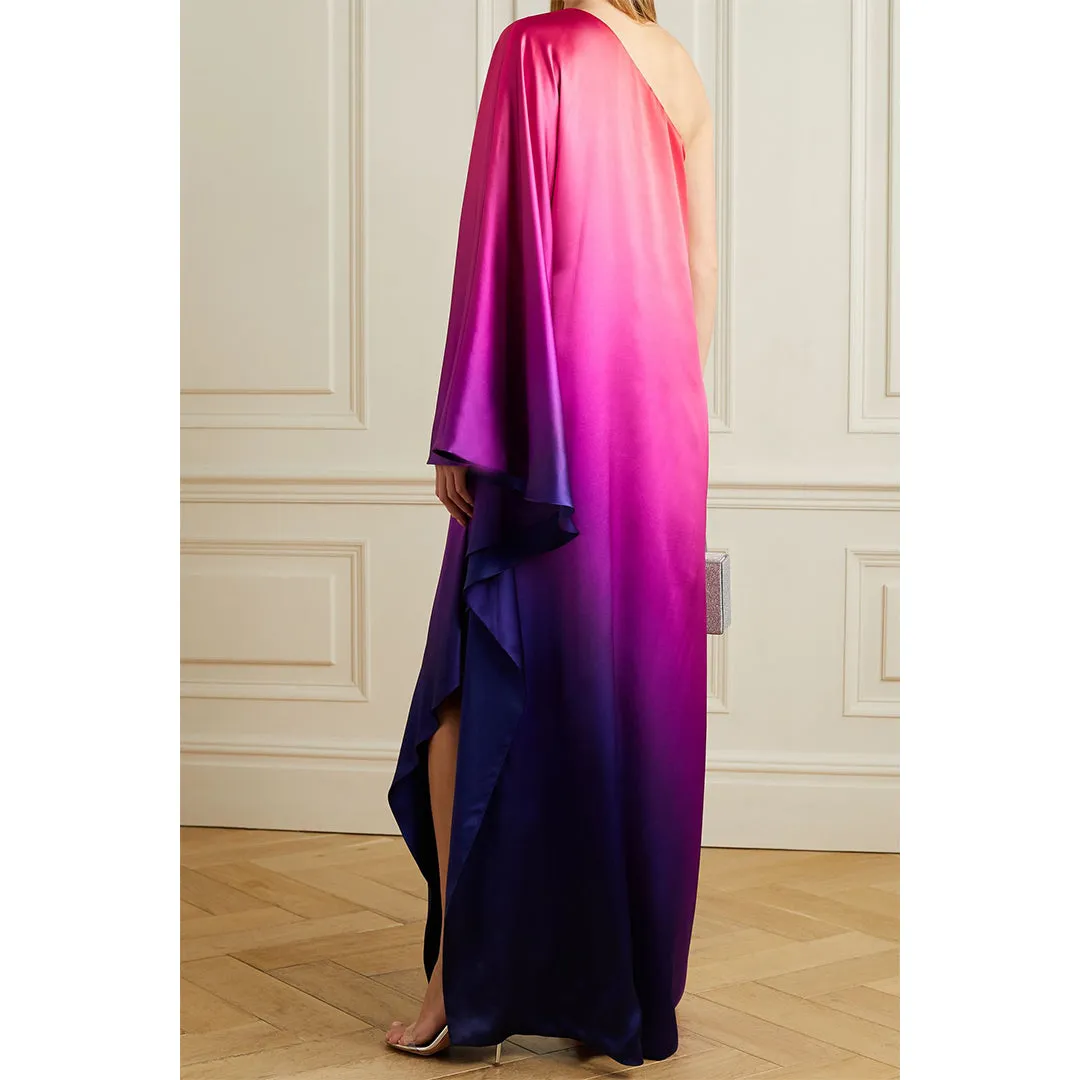One-Shoulder Ombré Silk-Charmeuse Kaftan