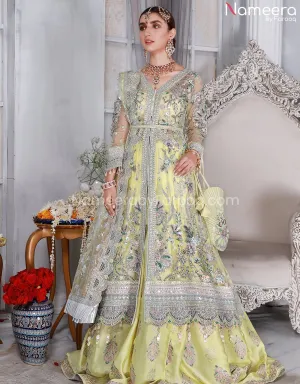 Open Frock with Block Print Lehenga Pakistani #PS214