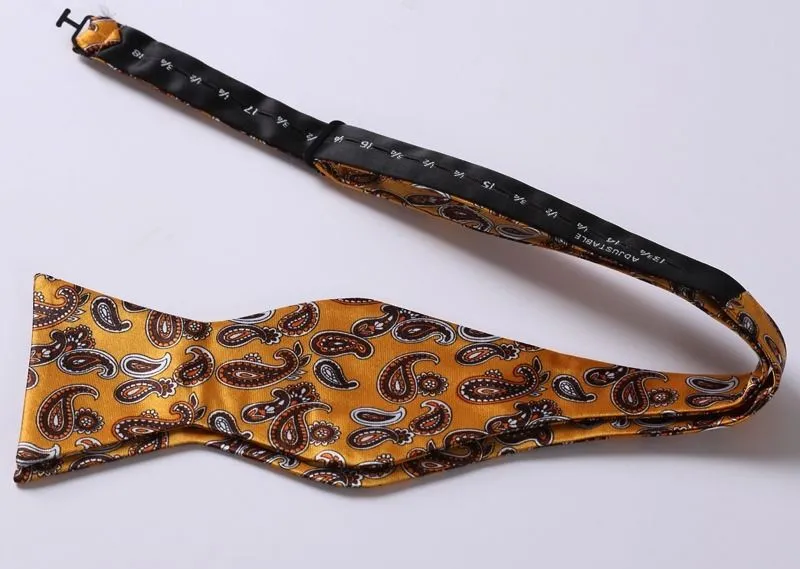 Orange Brown Paisley Mens Silk Self tie Bow Tie with Pocket Squares Set