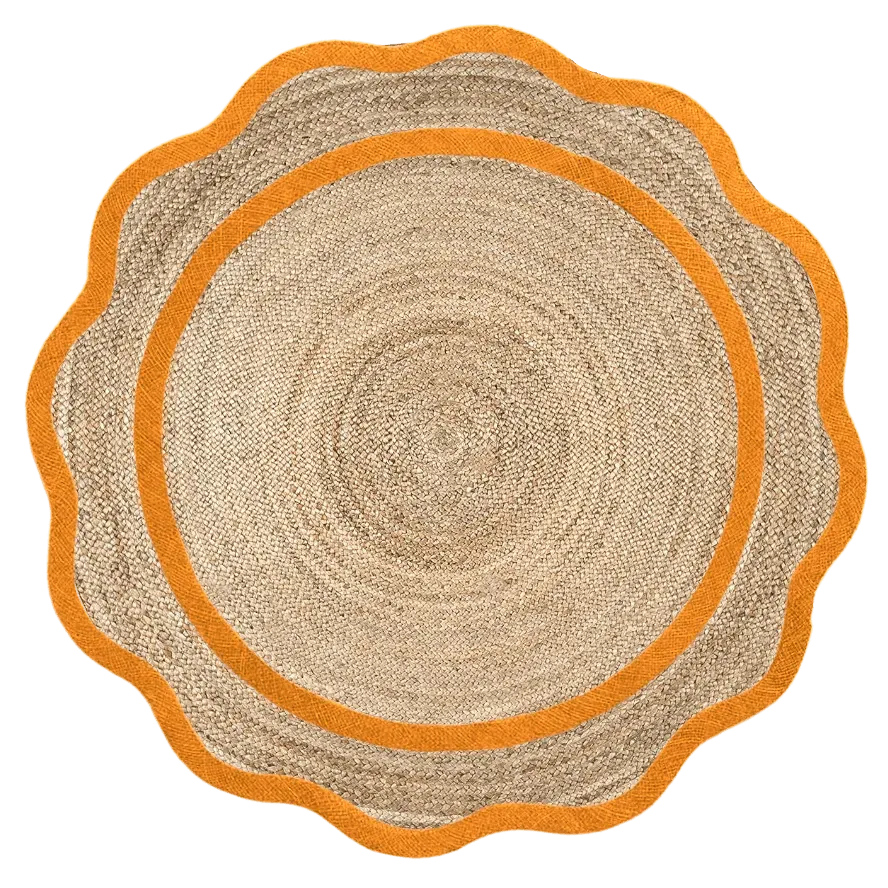 Orange Cotton Scalloped Jute Round Placemats - Set of 10
