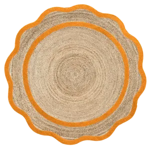 Orange Cotton Scalloped Jute Round Placemats - Set of 10