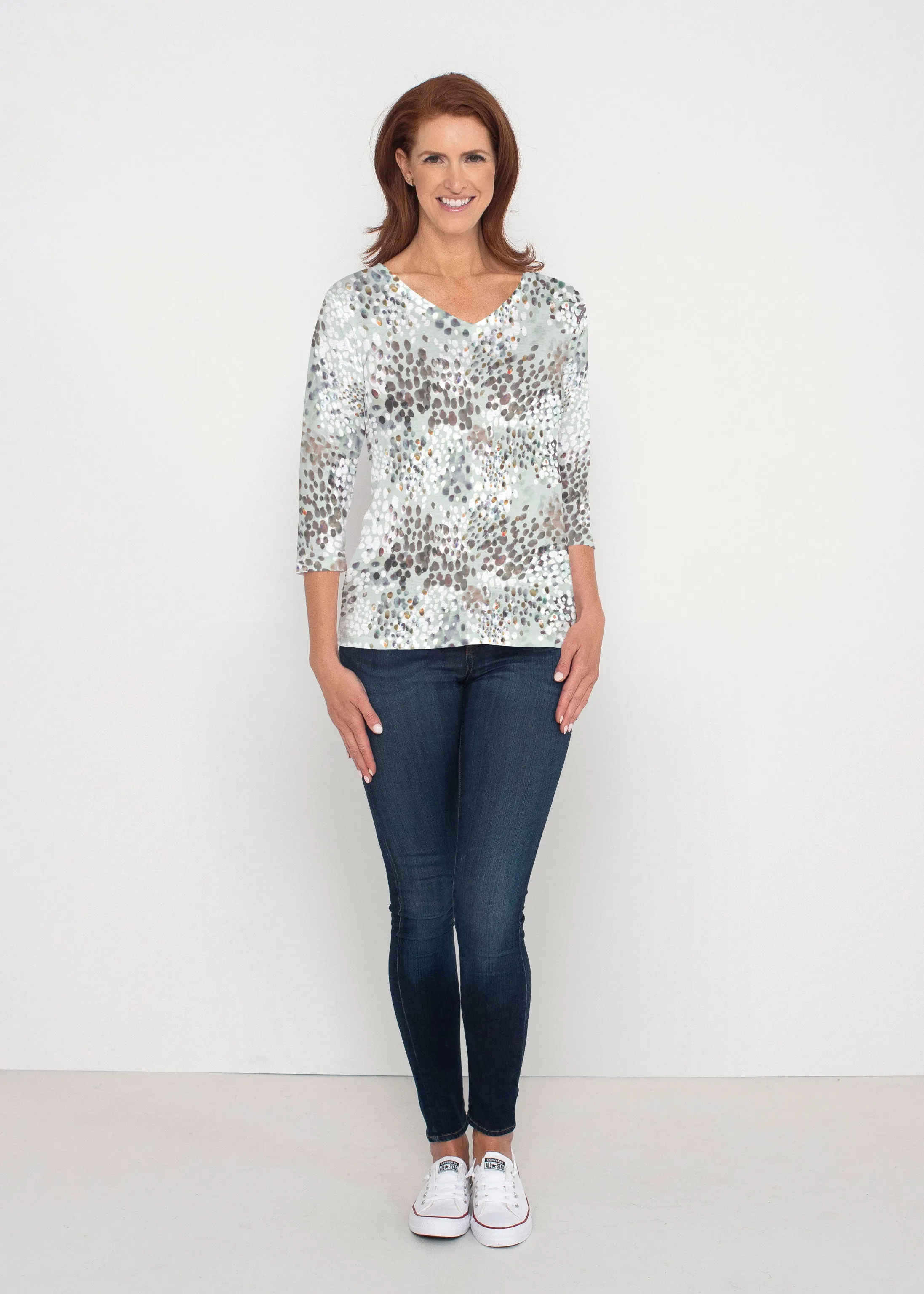Painted Dots (8020) ~ Signature 3/4 Sleeve V-Neck Top
