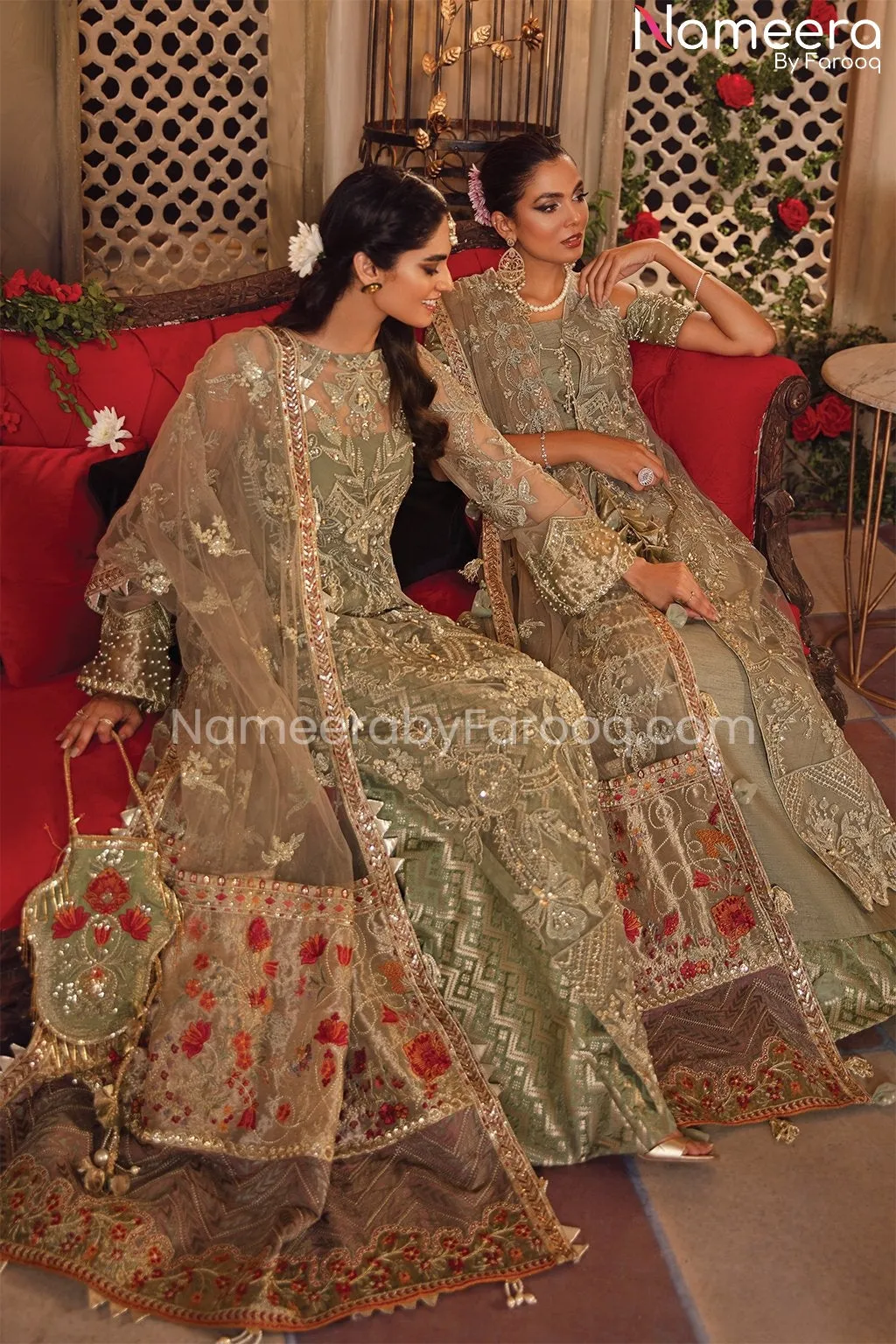 Pakistani Gown Dress in Pale Green Shade 2021 #PF199