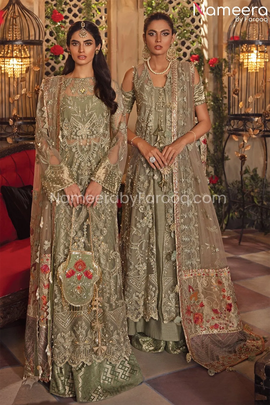 Pakistani Gown Dress in Pale Green Shade 2021 #PF199