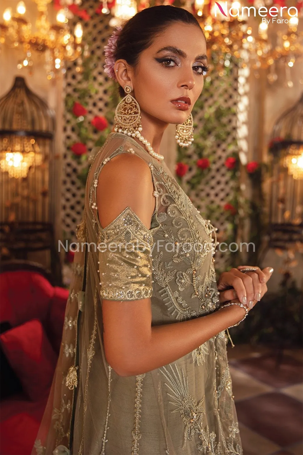 Pakistani Gown Dress in Pale Green Shade 2021 #PF199
