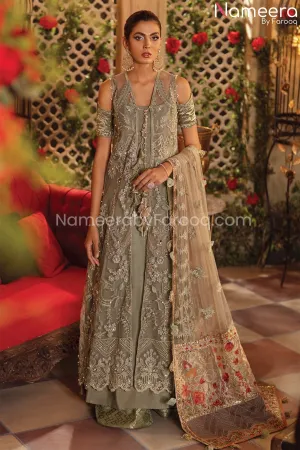 Pakistani Gown Dress in Pale Green Shade 2021 #PF199