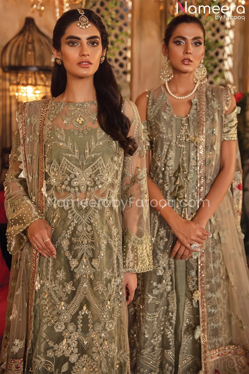 Pakistani Gown Dress in Pale Green Shade 2021 #PF199
