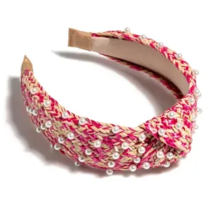Pearl Embellished Knotted Headband Pink
