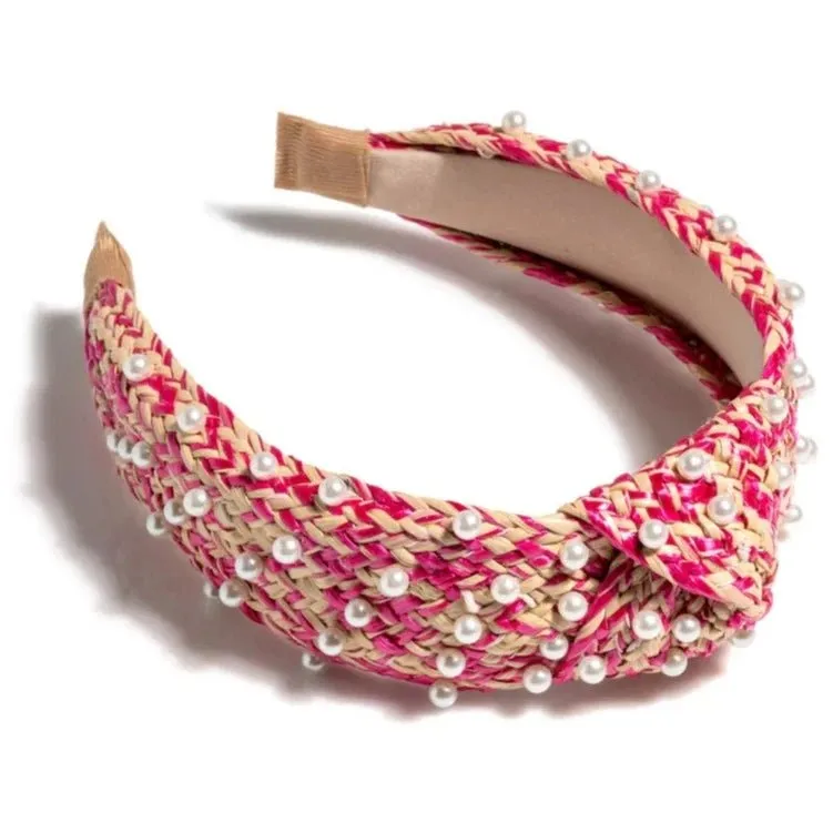 Pearl Embellished Knotted Headband Pink