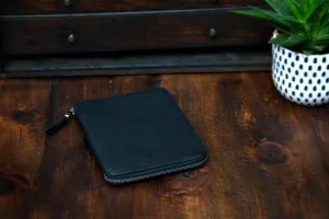 Pebble Calf Leather Medium-Size Zippered Padfolio - Onyx Black