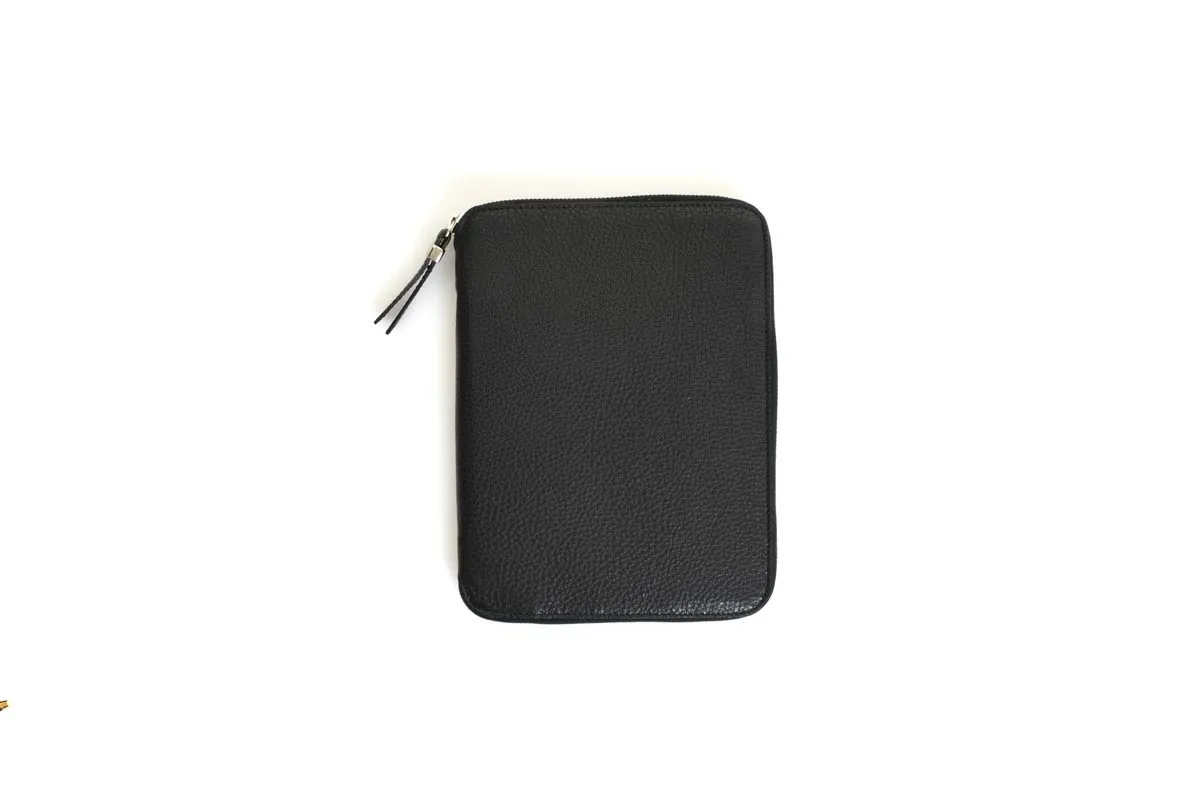 Pebble Calf Leather Medium-Size Zippered Padfolio - Onyx Black