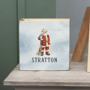 Personalized Vintage Ski Santa Decorative Wooden Block