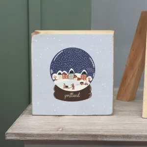 Personalized Vintage Snow Globe Village Decorative Wooden Block