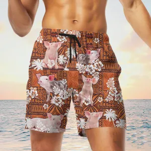 pig In Red Tribal Shorts