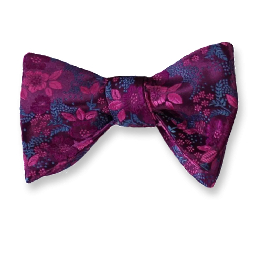 Pink Floral Mens Silk Self tie Bow Tie with Pocket Squares Set