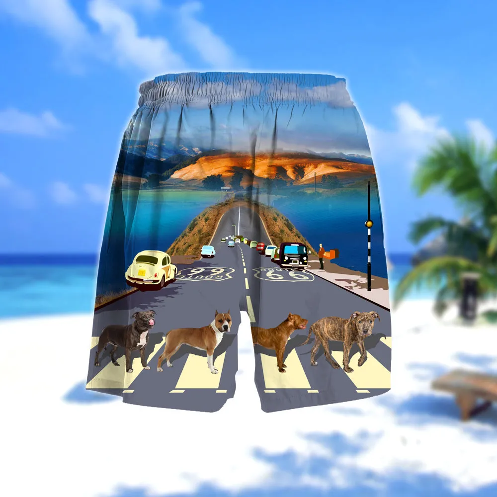 Pitbull Cross the road- Men Hawaii Beach Shorts
