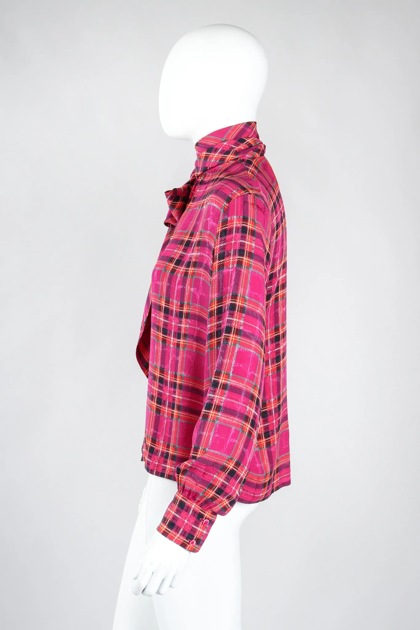 Plaid Silk Bow Blouse