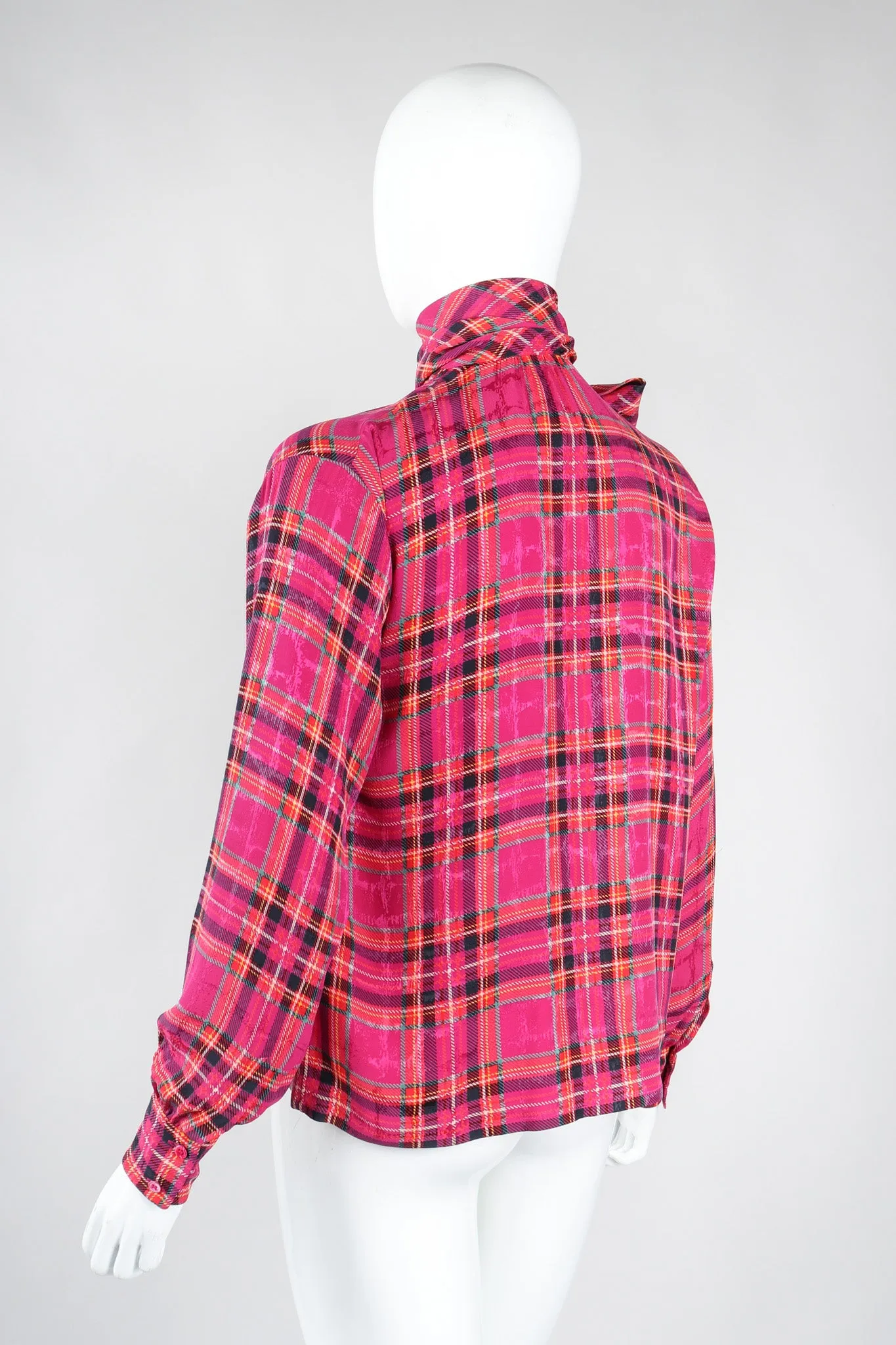 Plaid Silk Bow Blouse