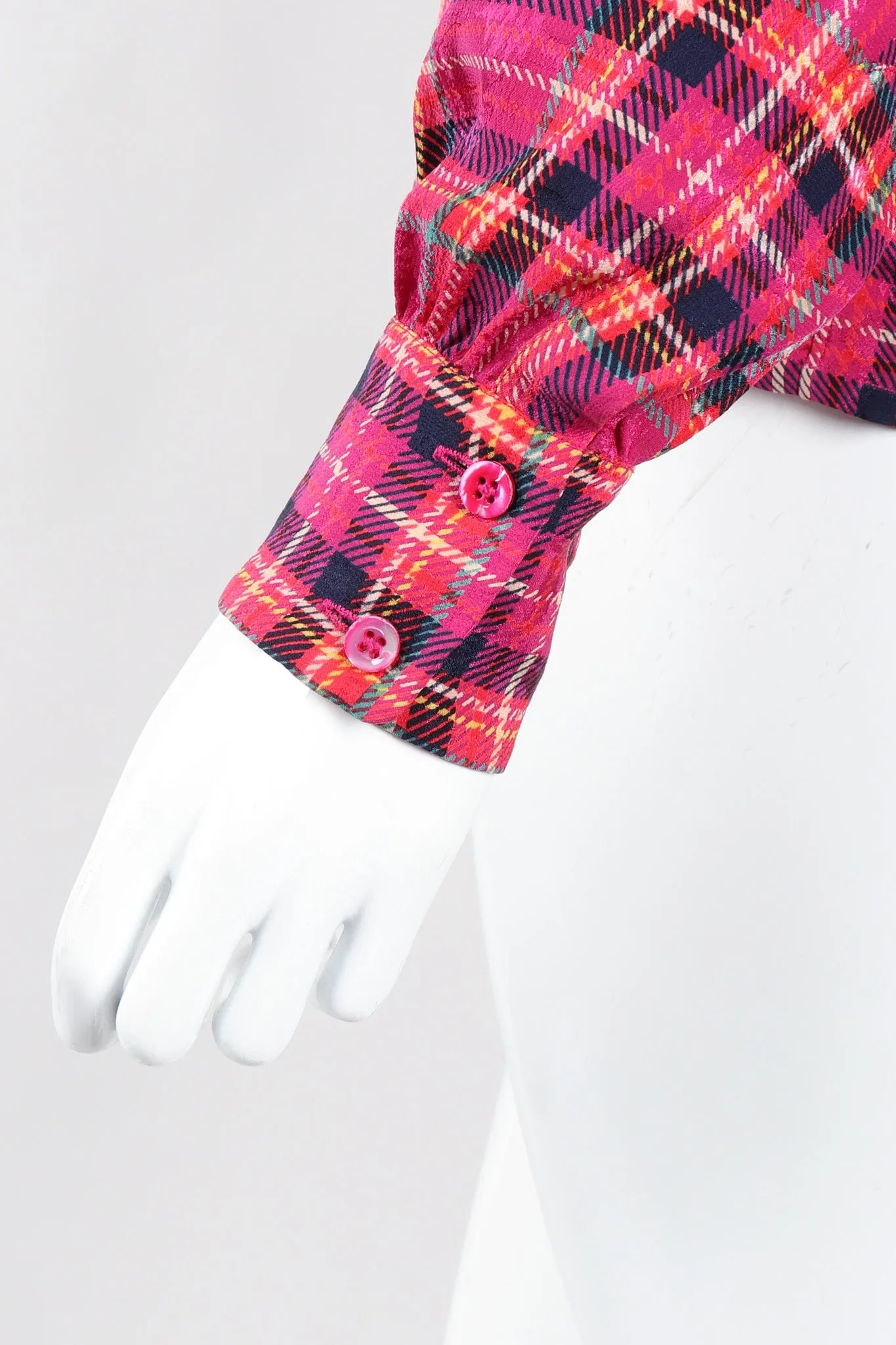 Plaid Silk Bow Blouse