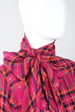 Plaid Silk Bow Blouse