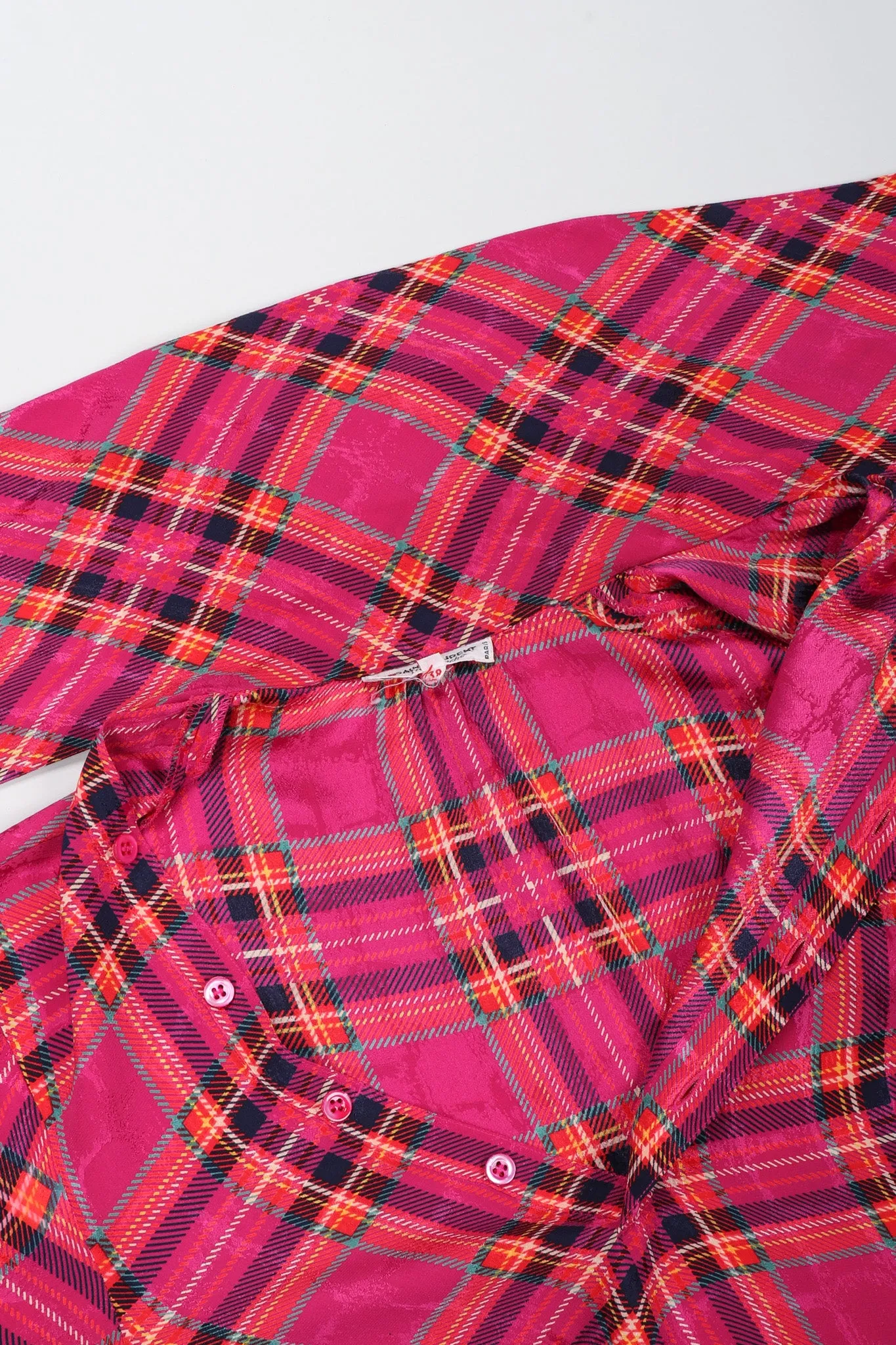 Plaid Silk Bow Blouse