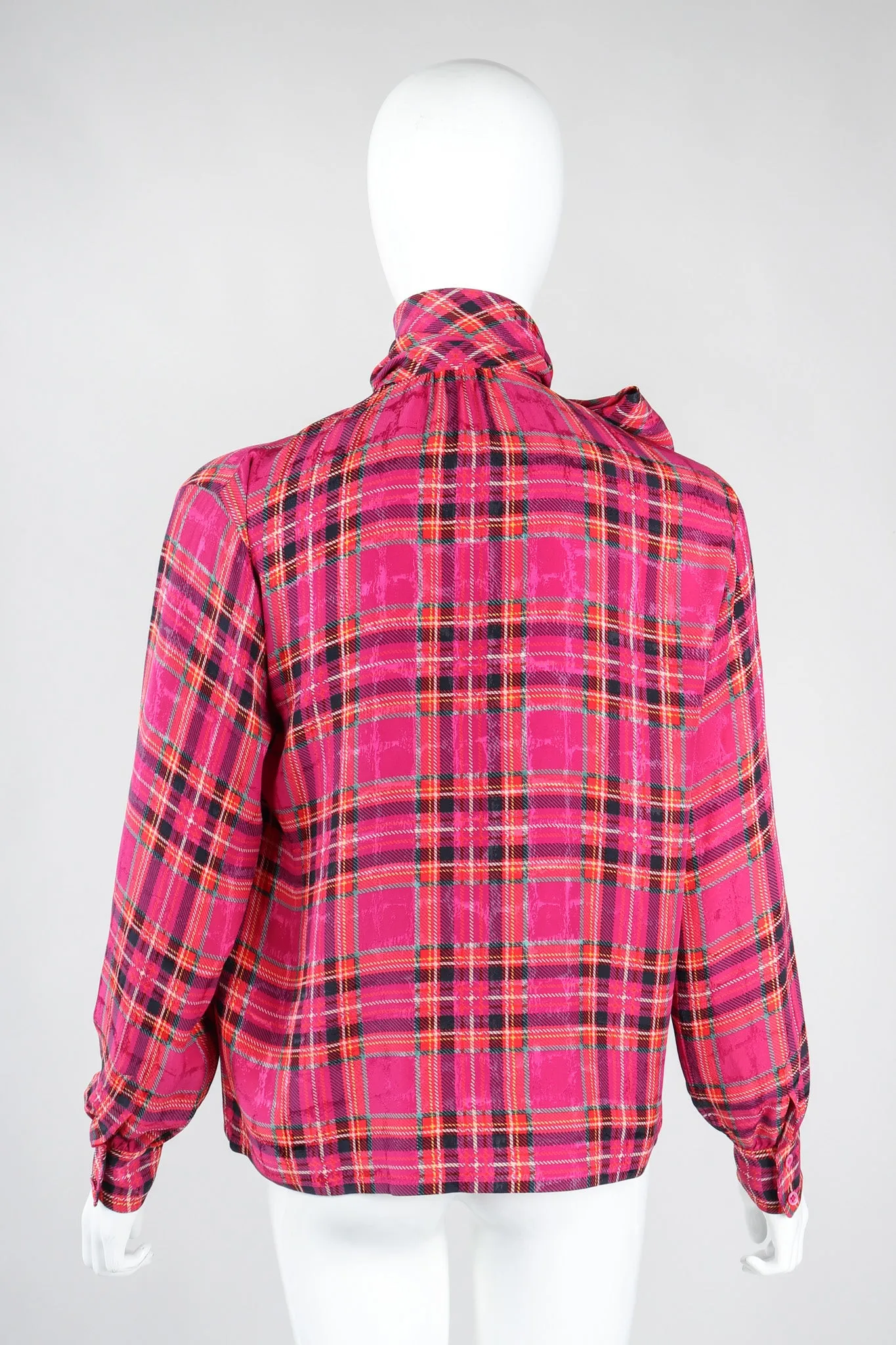 Plaid Silk Bow Blouse