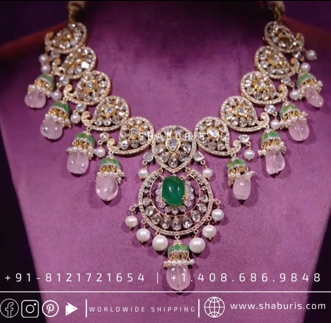 Polki diamond Jewelry Polki Necklace Diamond Necklace Beaded Necklace Tanzanite Necklace Diamond Jewelry Moissanite Necklace Bridal-SHABURIS