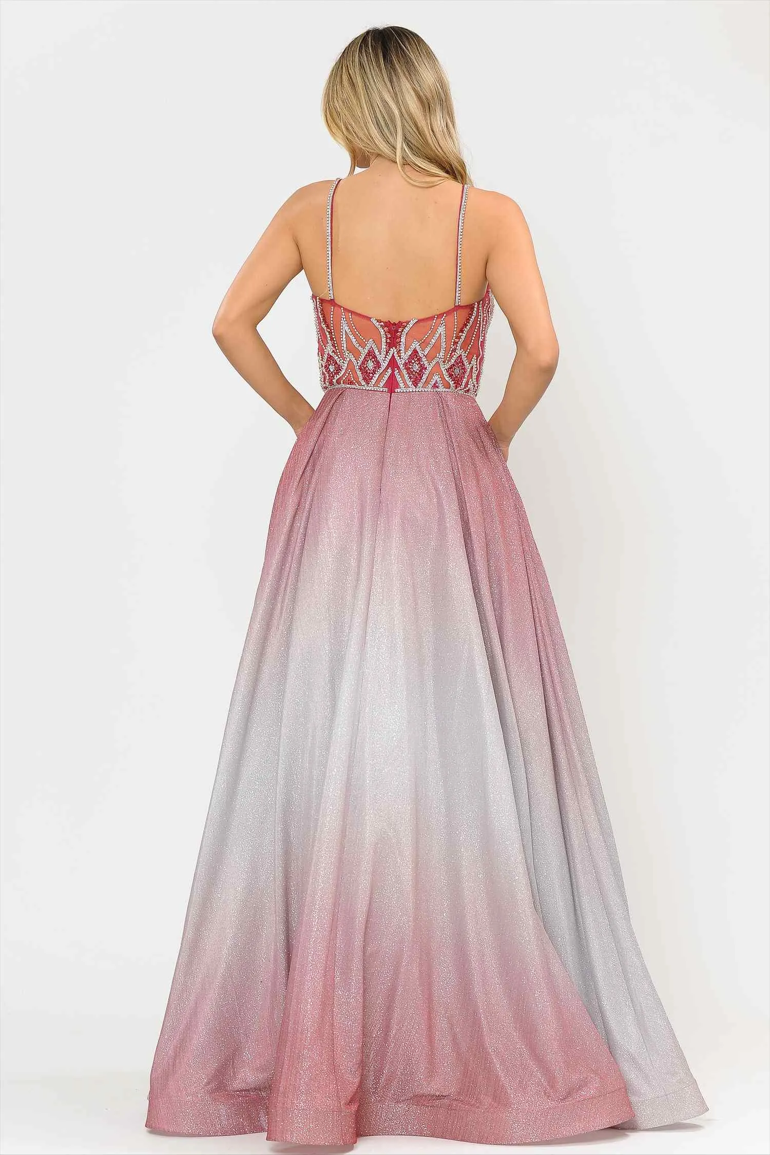 Poly USA 8350 Floor Length A-Line Glitter Sleeveless Ombre Gown