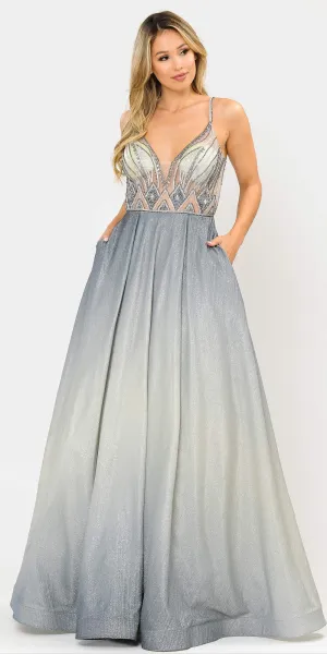 Poly USA 8350 Floor Length A-Line Glitter Sleeveless Ombre Gown