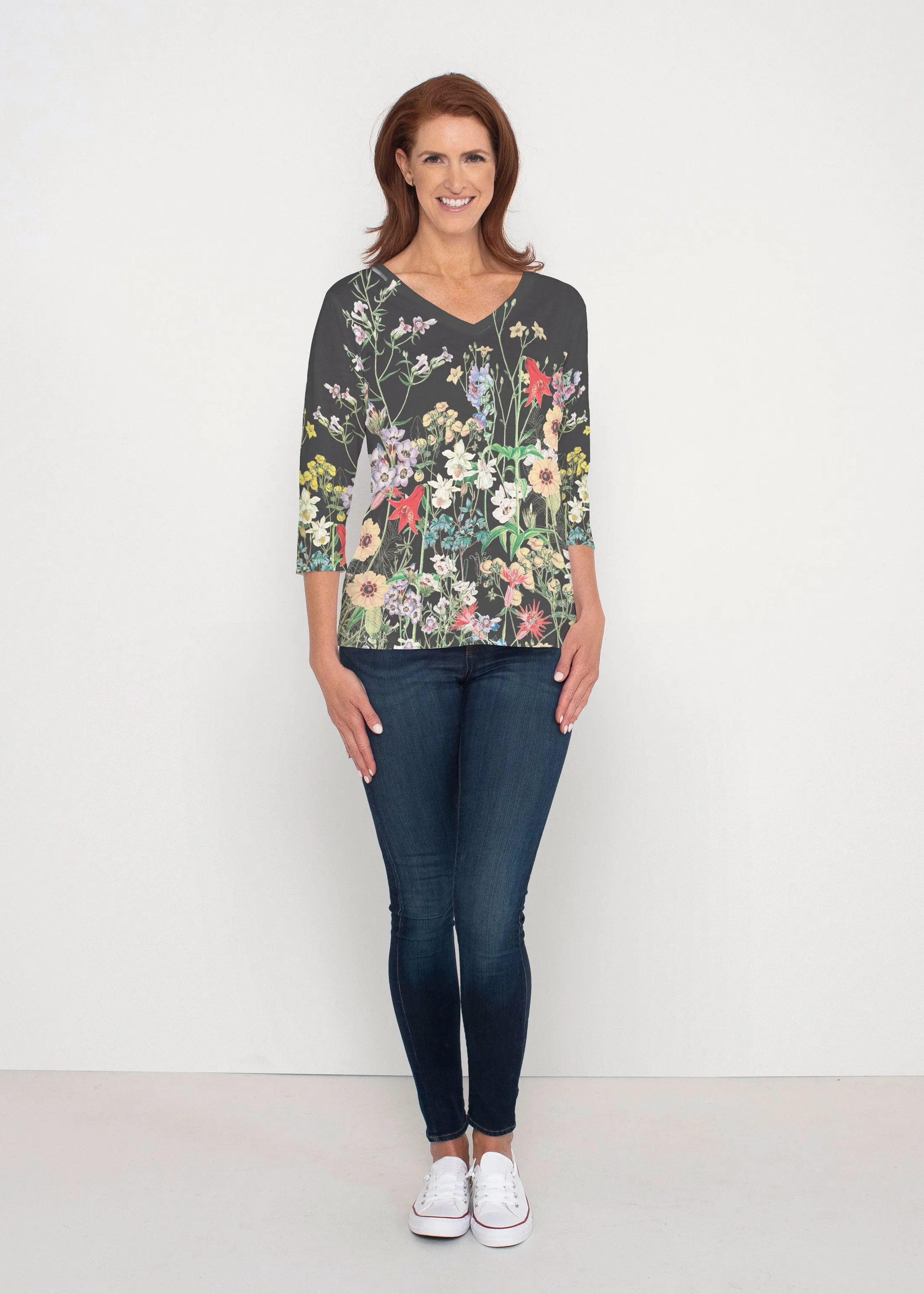 Prairie Black (7971) ~ Signature 3/4 Sleeve V-Neck Top