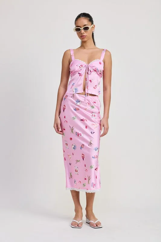 PRINTED SATIN MIDI SKIRT