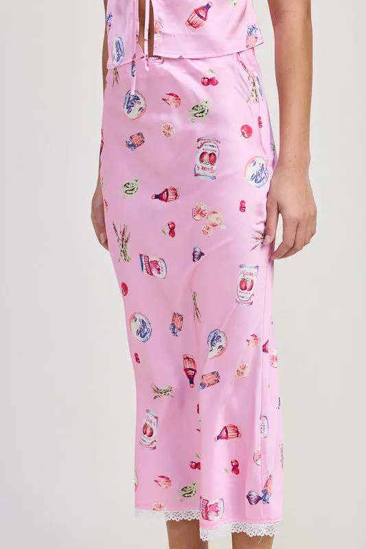 PRINTED SATIN MIDI SKIRT