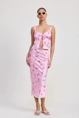 PRINTED SATIN MIDI SKIRT