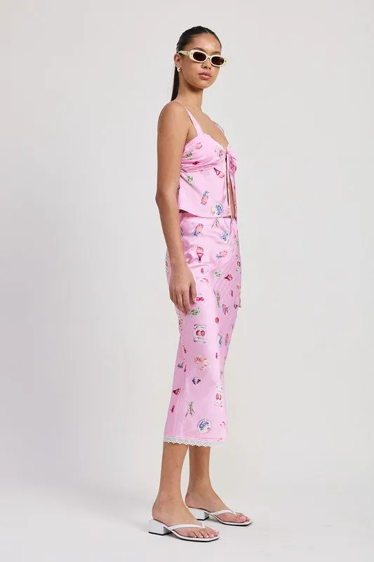 PRINTED SATIN MIDI SKIRT