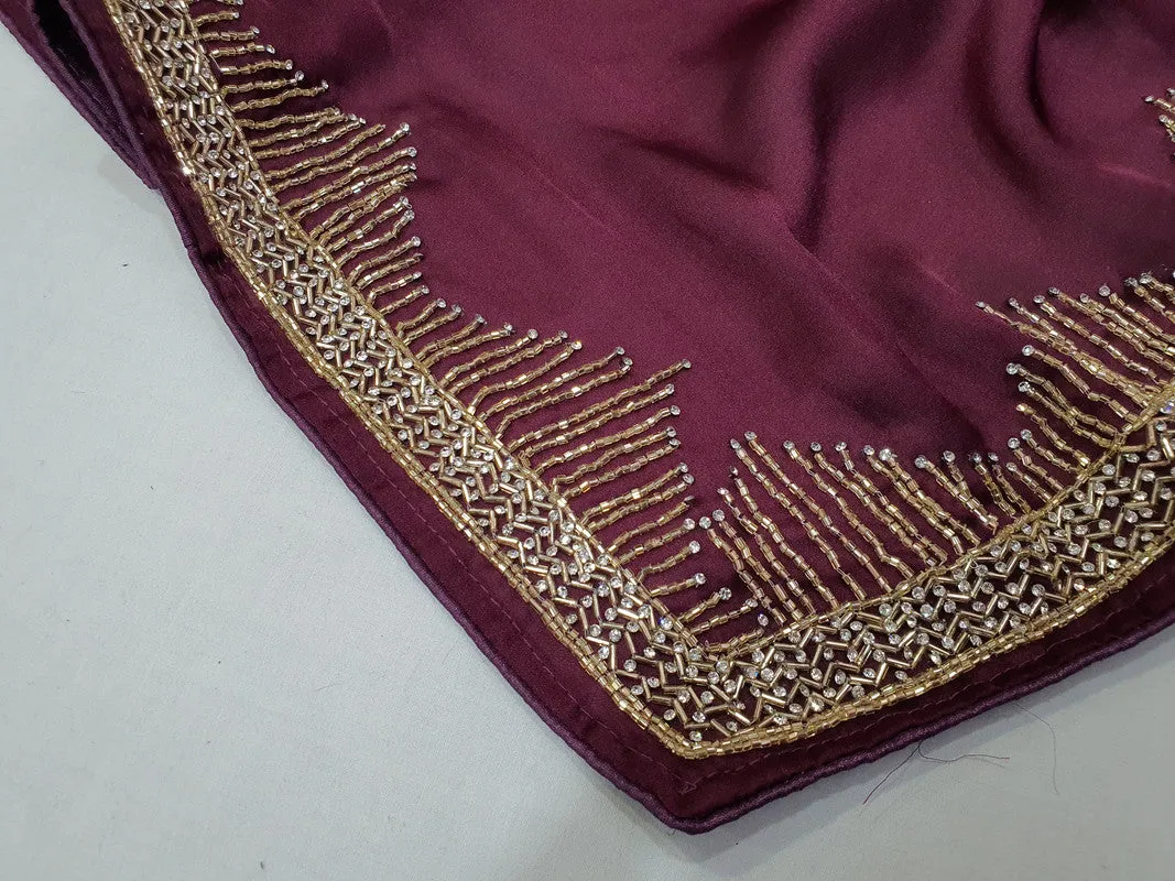 Pure Satin Silk Saree With Handwork