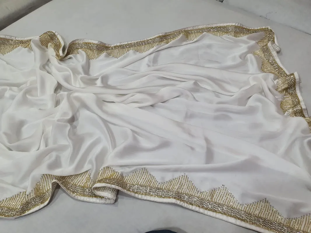 Pure Satin Silk Saree With Handwork