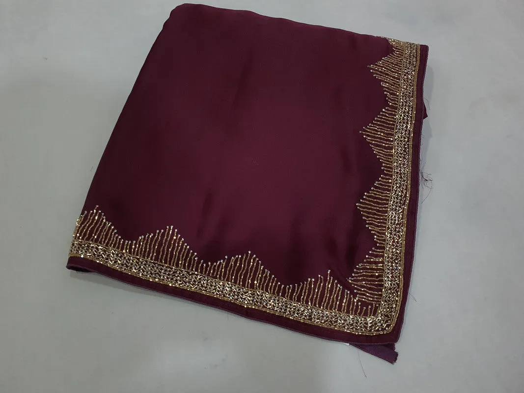 Pure Satin Silk Saree With Handwork