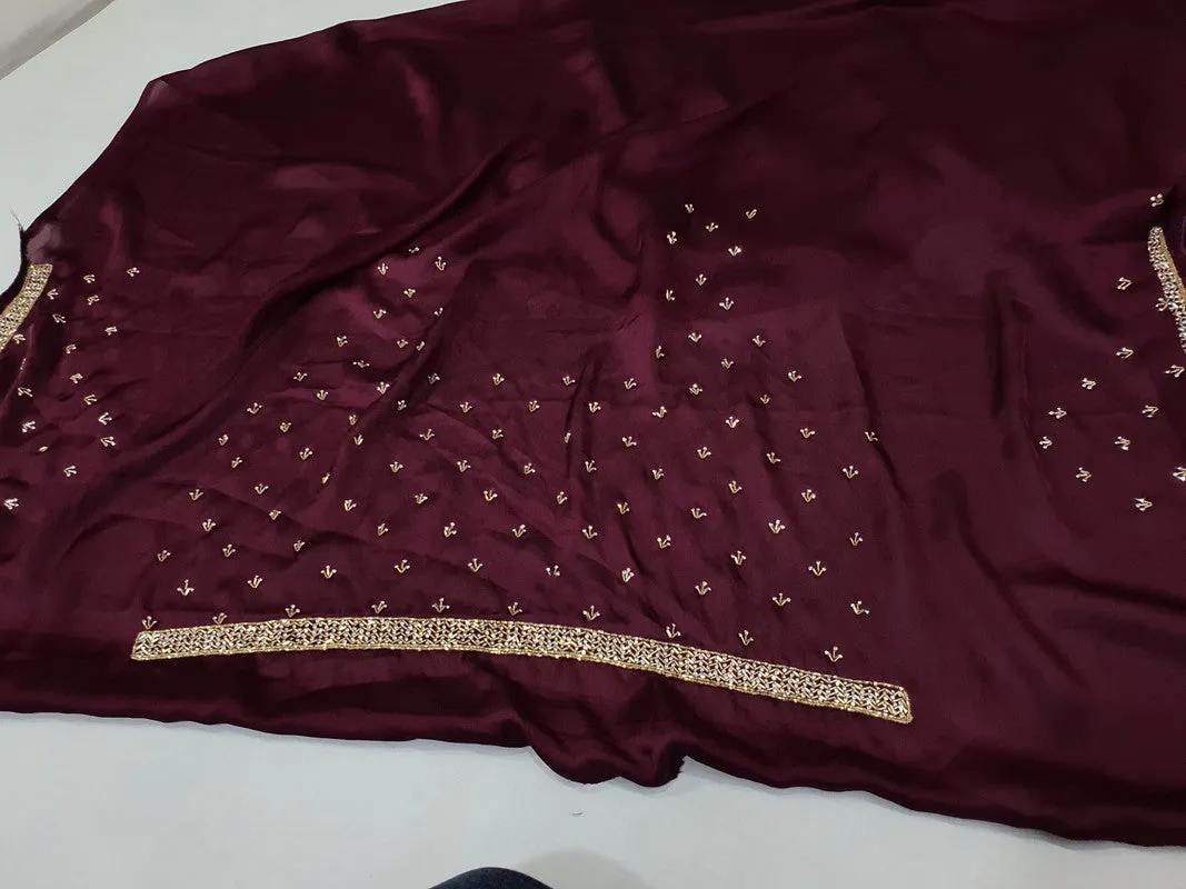 Pure Satin Silk Saree With Handwork
